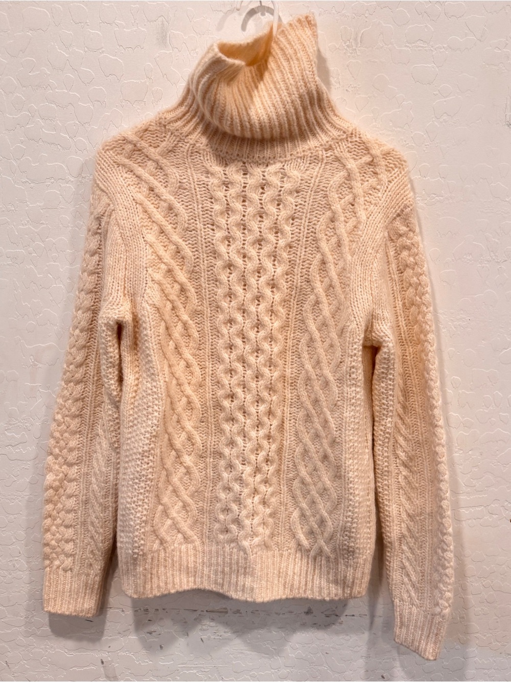 Alex Mill Cream Cable-Knit Turtleneck Fishermans Sweater Womens XS Mohair Wool